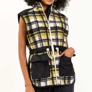 BAUM UND PFERDGARTEN Jaina Vest in Plaid High Neck Zip Up Front Pockets Cotton S